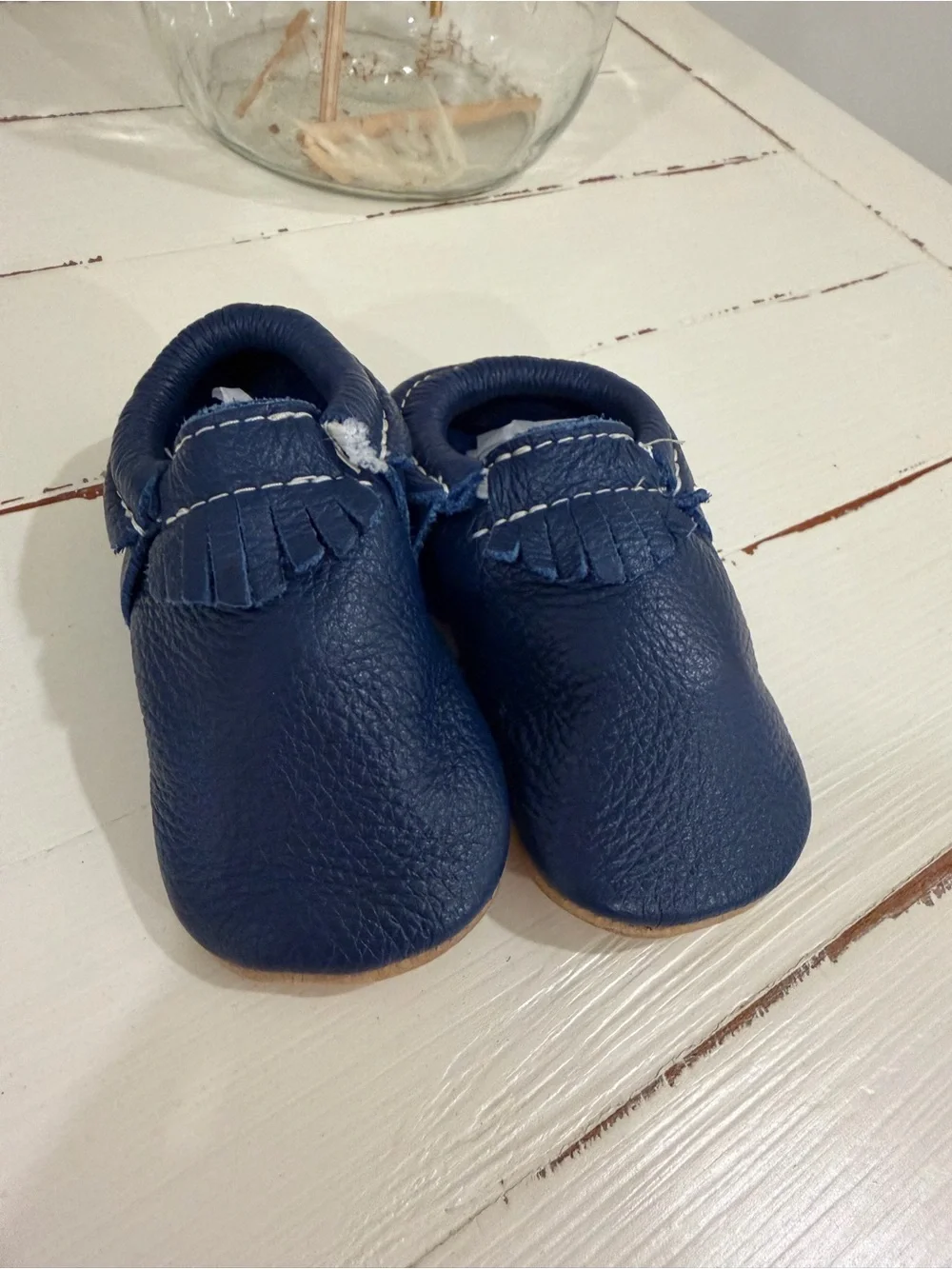 Freshly Picked Navy Blue Toddler Moccasins with Fringe
